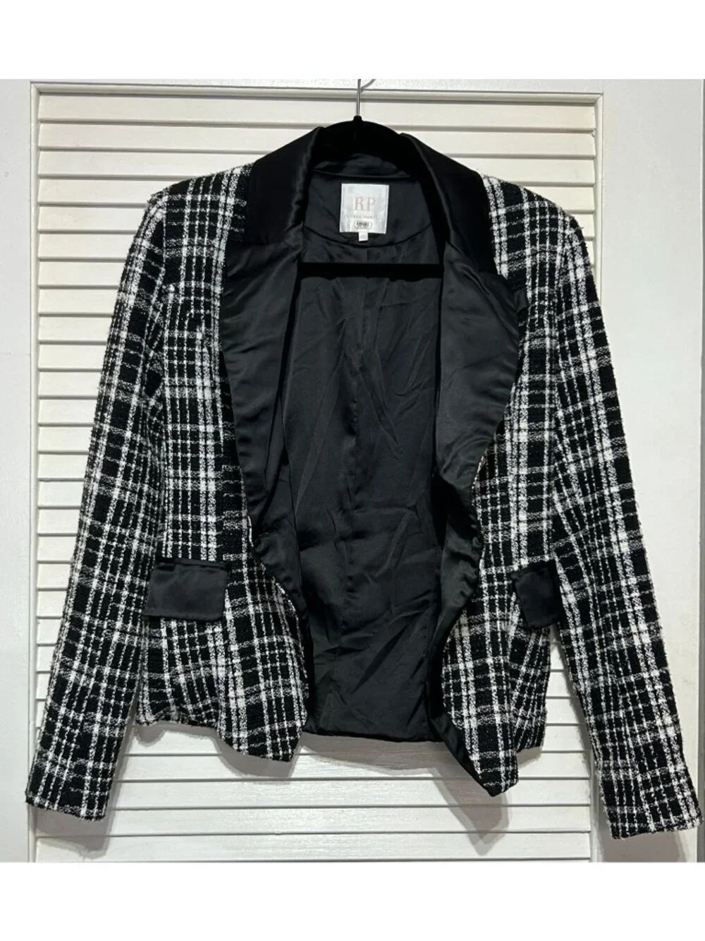 Rachel Parcell Women's Plaid Tweed Double Breasted Satin Lapel Blazer Sz 4 3151 - Picture 13 of 16